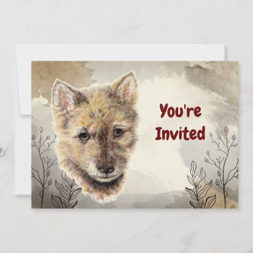 Watercolor Wolf Pup Animal Custom Birthday  Invitation