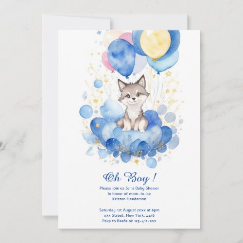 Watercolor Wolf Pup Baby Shower Invitation