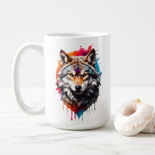 Watercolor Wolf Splatter Art Portrait Splash  Coffee Mug