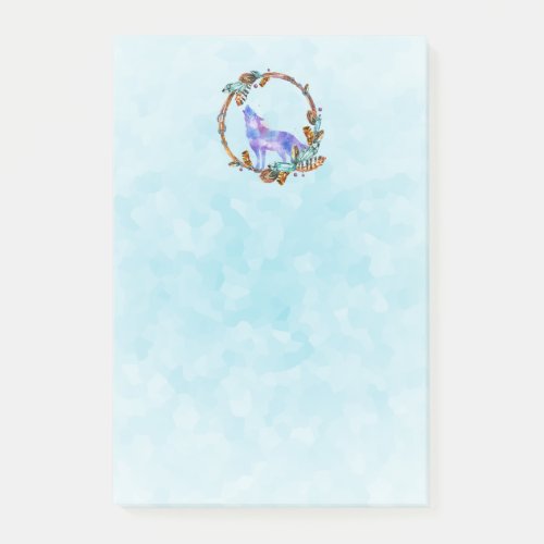Watercolor Wolf Standing in a Boho Style Wreath Post_it Notes