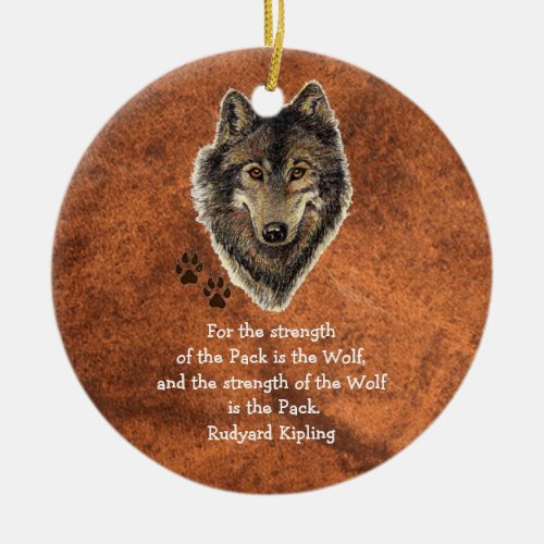 Watercolor Wolf Track Family Quote by Kipling Ceramic Ornament
