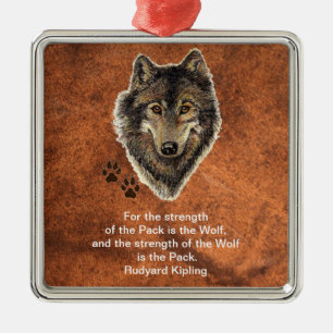 Watercolor Wolf Track Family Quote by Kipling Metal Ornament