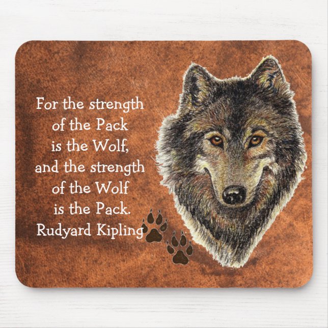 Watercolor Wolf Track Family Quote by Kipling Mouse Pad (Front)