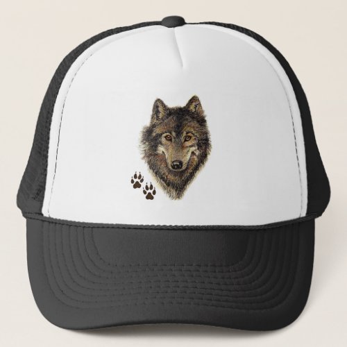 Watercolor Wolf Tracks Animal Nature Wildlife Art Trucker Hat