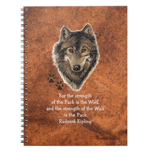 Watercolor Wolf  Tracks Family Animal Quote Notebook