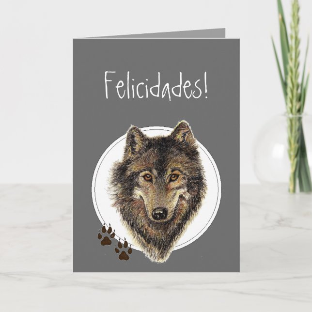 Watercolor Wolf Tracks Felicidades! Birthday Card (Front)