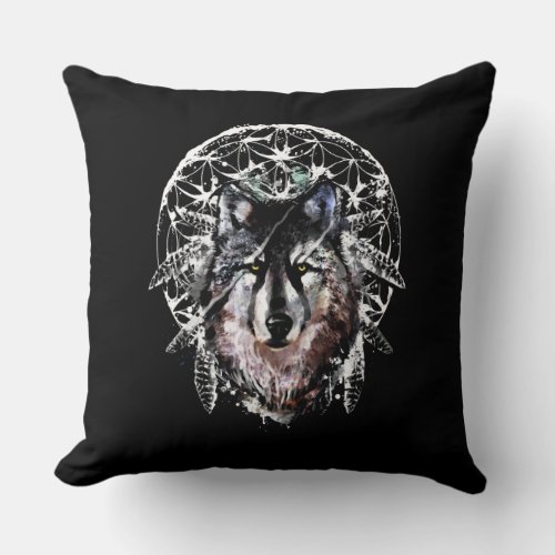 Watercolor Wolf Wild Spirit Animal Throw Pillow