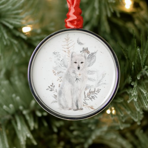 Watercolor Wolf Winter Greenery Ornament