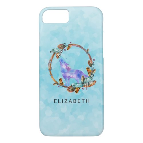 Watercolor Wolf with a Boho Style Wreath Custom iPhone 87 Case