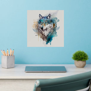 Watercolor Wolf with Flowers Nature Wall Decal