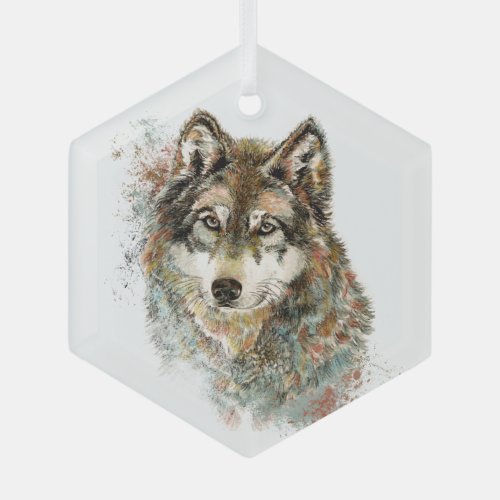 Watercolor Wolf Wolves Animal Wildlife Nature Art Glass Ornament