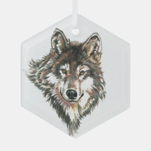 Watercolor Wolf Wolves Wildlife Animal Nature Art Glass Ornament