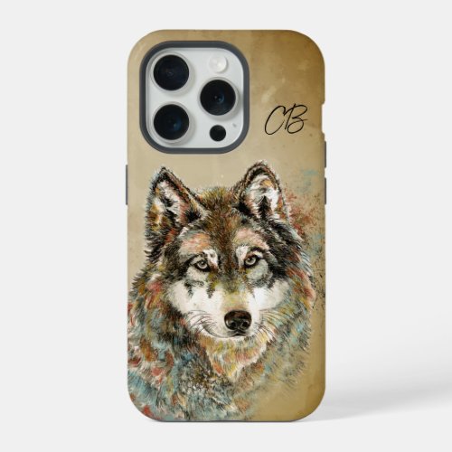 Watercolor Wolf Wolves Wildlife Nature Art iPhone 15 Pro Case