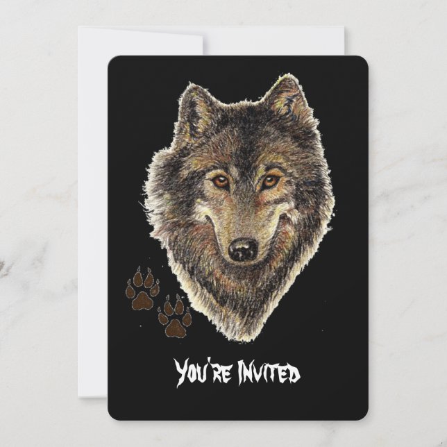 Watercolor Wolves Quote Wild Wolf Birthday Invite (Front)