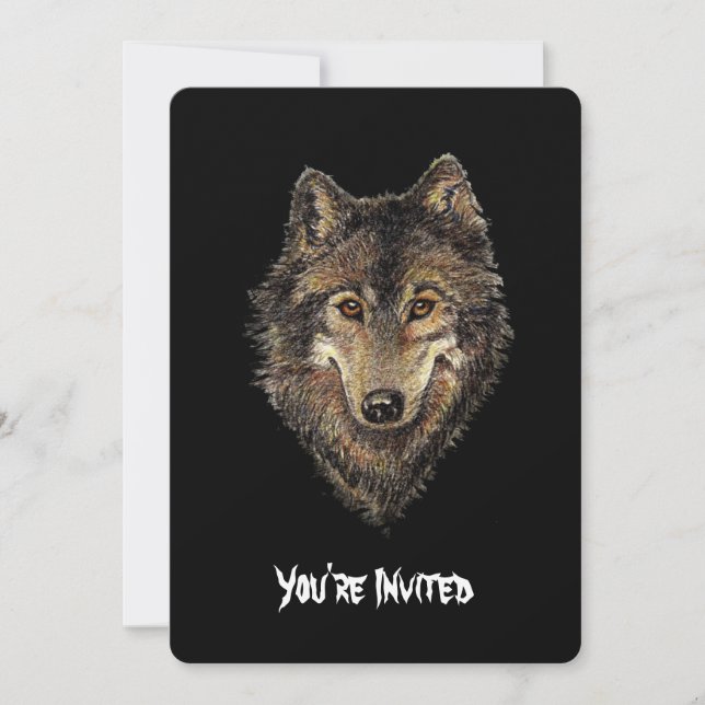 Watercolor Wolves Quote Wild Wolf Birthday Invite (Front)