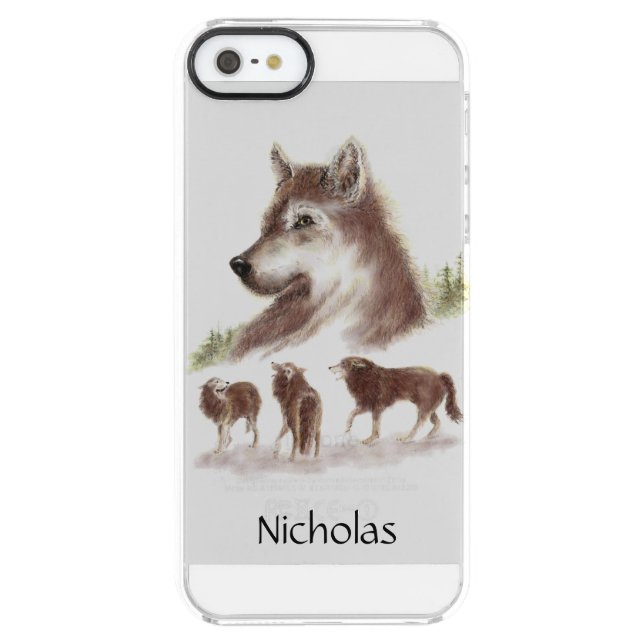 Watercolor Wolves & Wolf Head Custom Name Uncommon iPhone Case (Back)