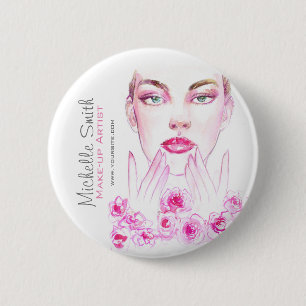 Watercolor woman and roses beauty salon branding button