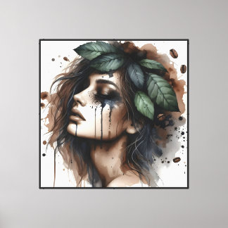 Watercolor Woman Coffee - Canvas Print