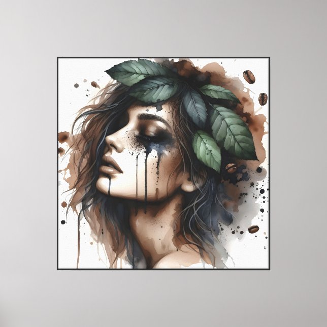Watercolor Woman Coffee -  Canvas Print (Front)