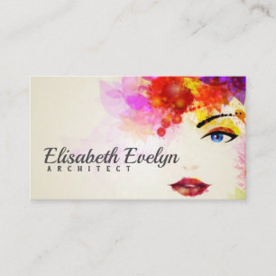 Watercolor woman face with flowers in the hair business card