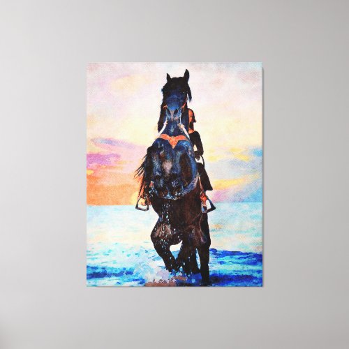  Watercolor Woman  Horse Beach AR22 Equine Canvas Print