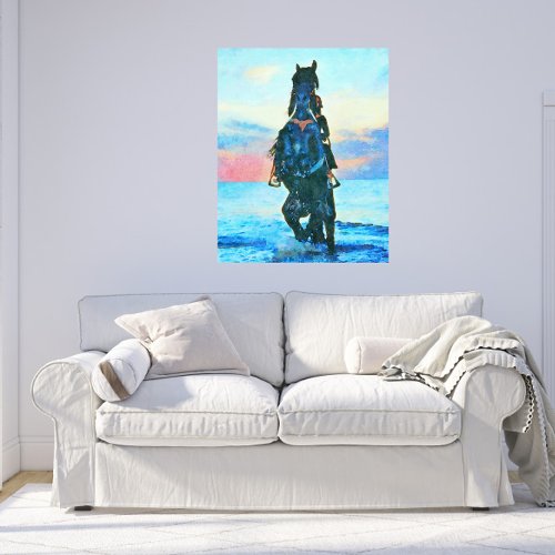  Watercolor Woman  Horse Beach Equine AR22 Canvas Print