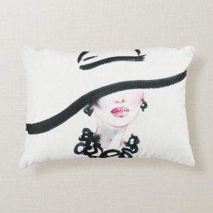Watercolor woman portrait, abstract fashion illust accent pillow