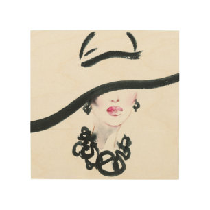 Watercolor woman portrait, abstract fashion illust wood wall art