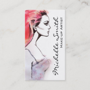 Watercolor woman portrait make up artist branding business card