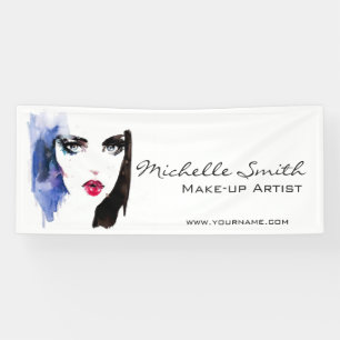 Watercolor woman portrait makeup artist branding banner