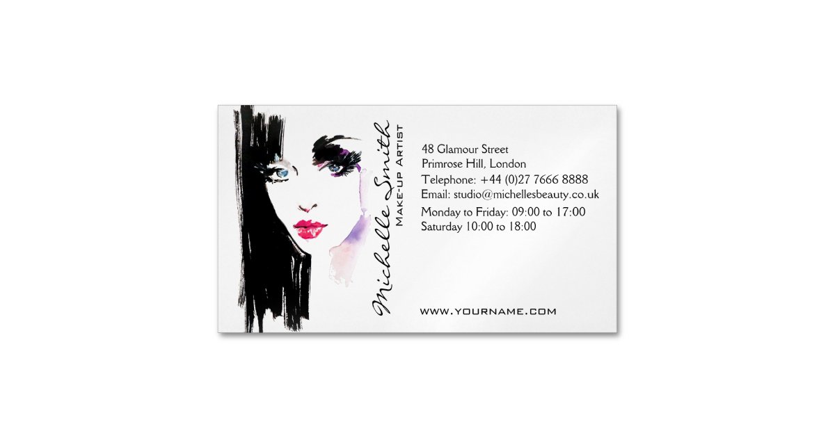 Watercolor Woman Portrait Makeup Artist Branding Business Card