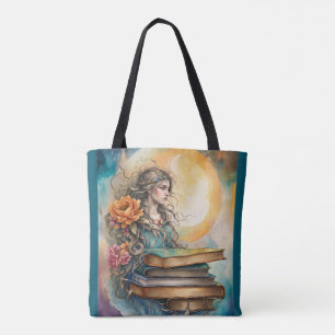 Watercolor Woman Reading Birthday Gift Tote Bag