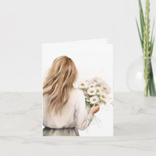 Watercolor Woman With Daisy Card