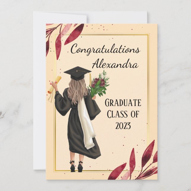 Watercolor Woman's Graduation Card (Front)