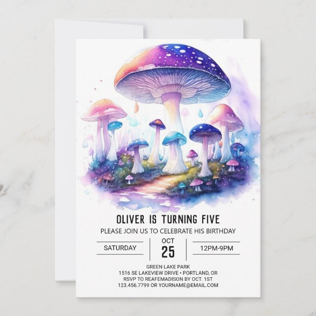 Watercolor Wonderland Mushroom Birthday Invitation (Front)