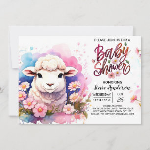 Watercolor Wonderland Sheep Girl Baby Shower Invitation