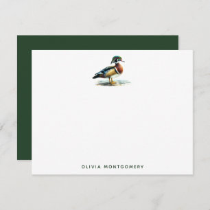 Watercolor Wood Duck Illustration Personal Note Card