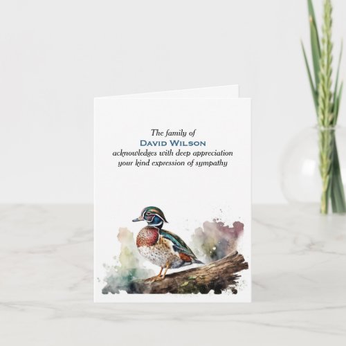 Watercolor Wood Duck Sympathy Thank You Card