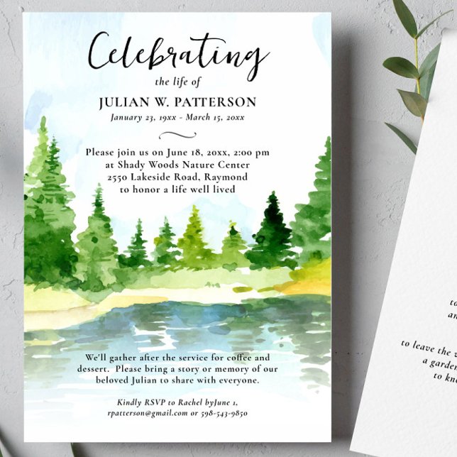 Watercolor Wooded Lake Celebration of Life Poem Invitation (Creator Uploaded)