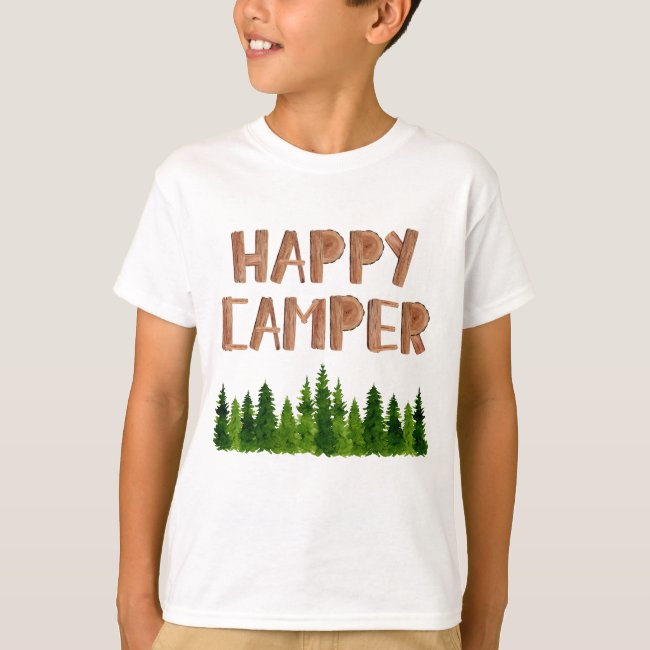 Watercolor Wooden Happy Camper Pine Trees  T-Shirt