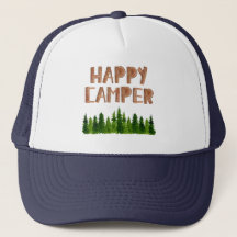 Watercolor Wooden Happy Camper Pine Trees