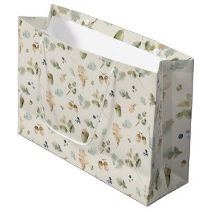 Watercolor Woodland Acorns Oak Leaves and Berries Large Gift Bag