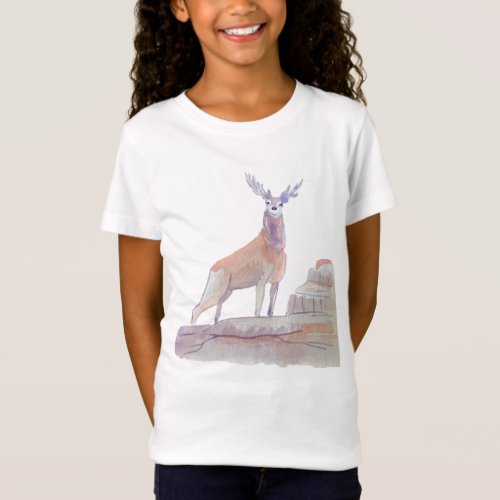 Watercolor Woodland Animal Art Red Deer T_Shirt