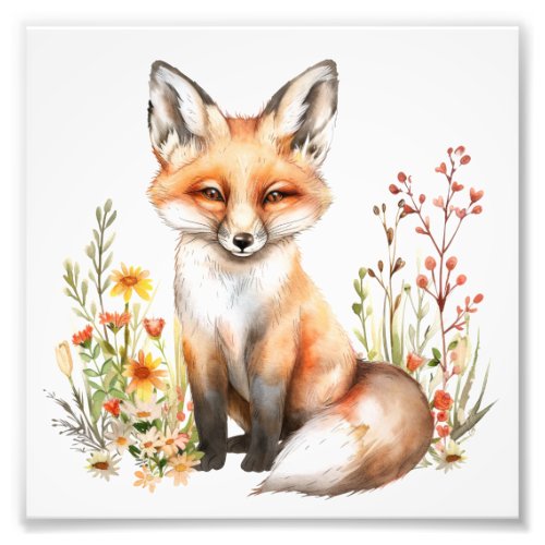 Watercolor woodland animal fox art print 