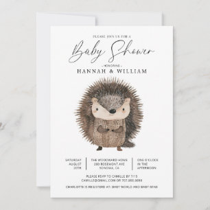Watercolor Woodland Animal Hedgehog Baby Shower Invitation