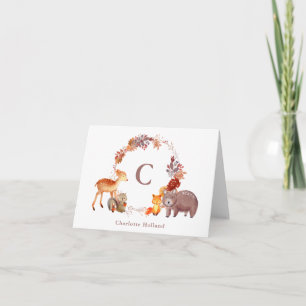Watercolor Woodland Animal Monogram Stationery Note Card