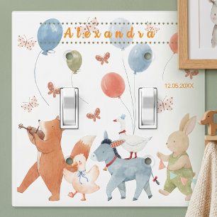 Watercolor  Woodland Animal Parade Nursery Light Switch Cover