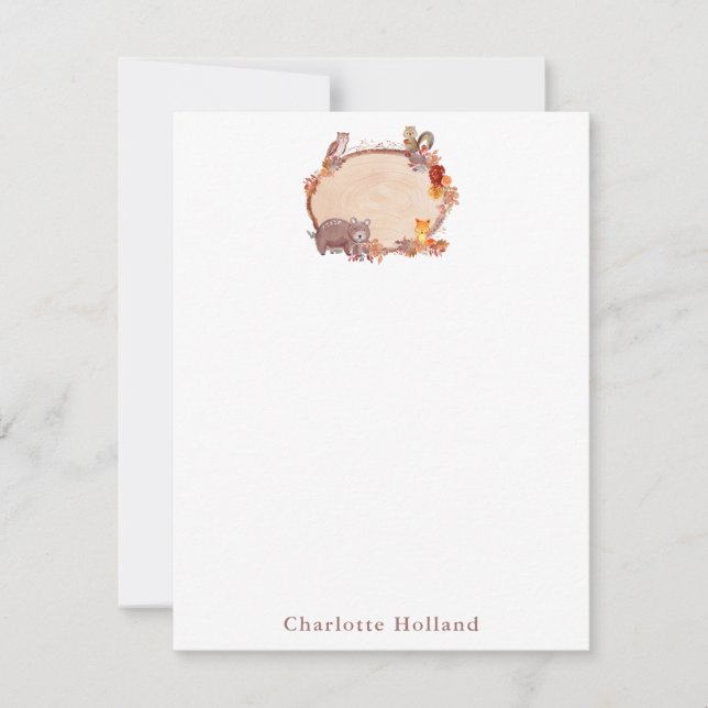 Watercolor Woodland Animal Personalized Stationery Note Card (Front)