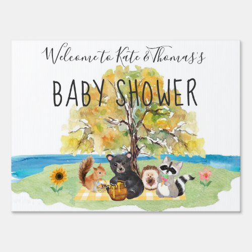 Watercolor Woodland Animal Picnic Baby Shower Sign