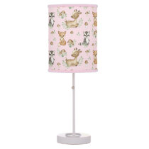 Watercolor Woodland Animal Pink Baby Girl Nursery  Table Lamp